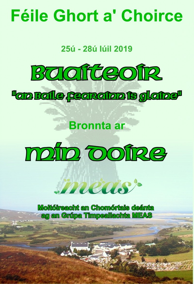 Comhghairdeas le Mín Doire a bhain an comórtas don 'Baile Fearainn is Glaine' ag Féile Ghort a' Choirce 2019