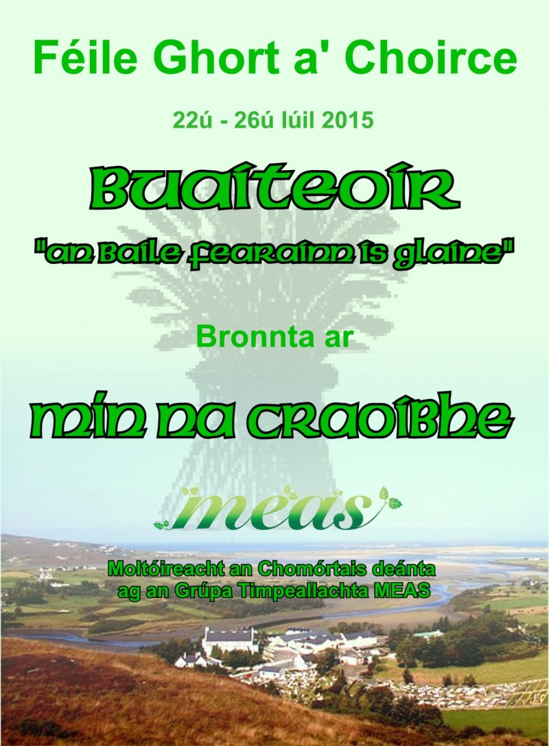 Comhghairdeas le Mín na Craoibhe a bhain an comórtas don 'Baile Fearainn is Glaine' ag Féile Ghort a' Choirce i mbliana.